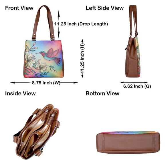 Printed Leather Shoulder Tote Bag for Women – Top Handle Handbag Purse Work - Picture 3 of 9